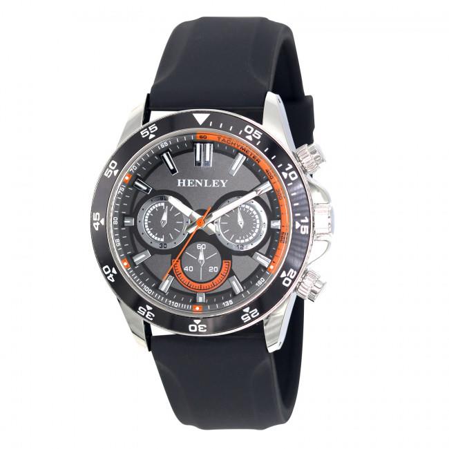 Henley Mens Sports Decorative mini eye dials Silicone Watch Black/Orange H02226.13