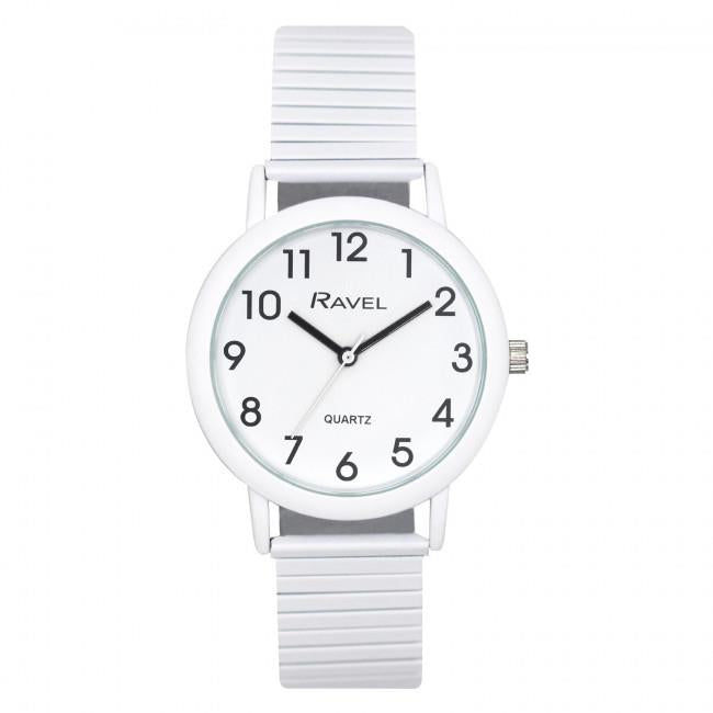 Ravel Unisex Large Size Coloured Expander Bracelet Watch Pastel White