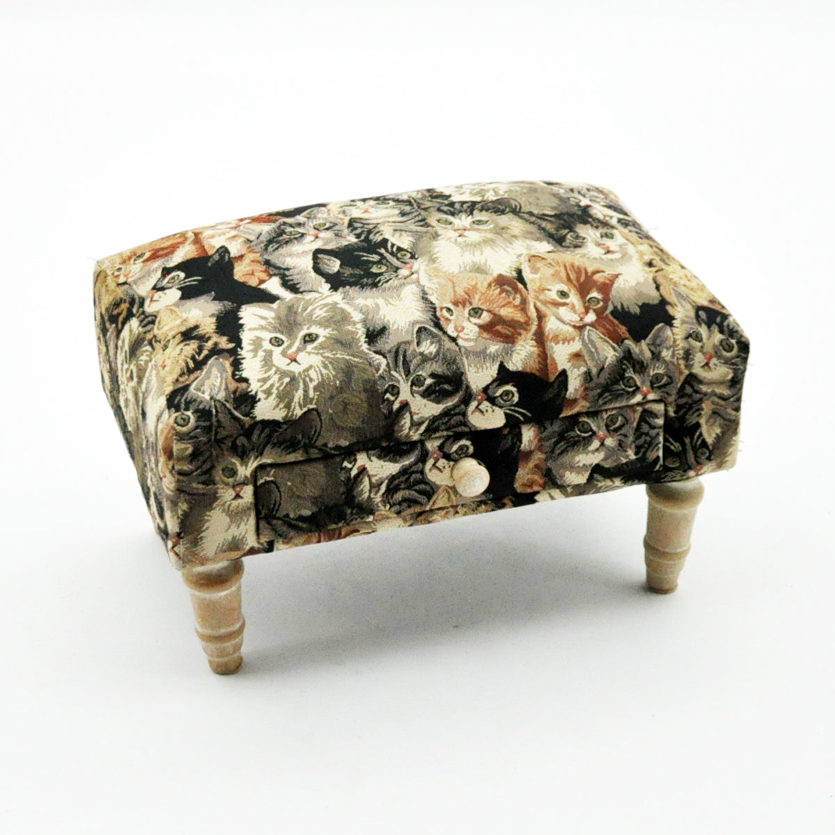 AcaciaHome Stylish & Durable Tapestry Deluxe Upholstered Ottoman Footstool with Drawer - Solid wood Lounge Padded Removable Legs Stool for Home, Bedroom, Living Space or Office (Cat Fabric)