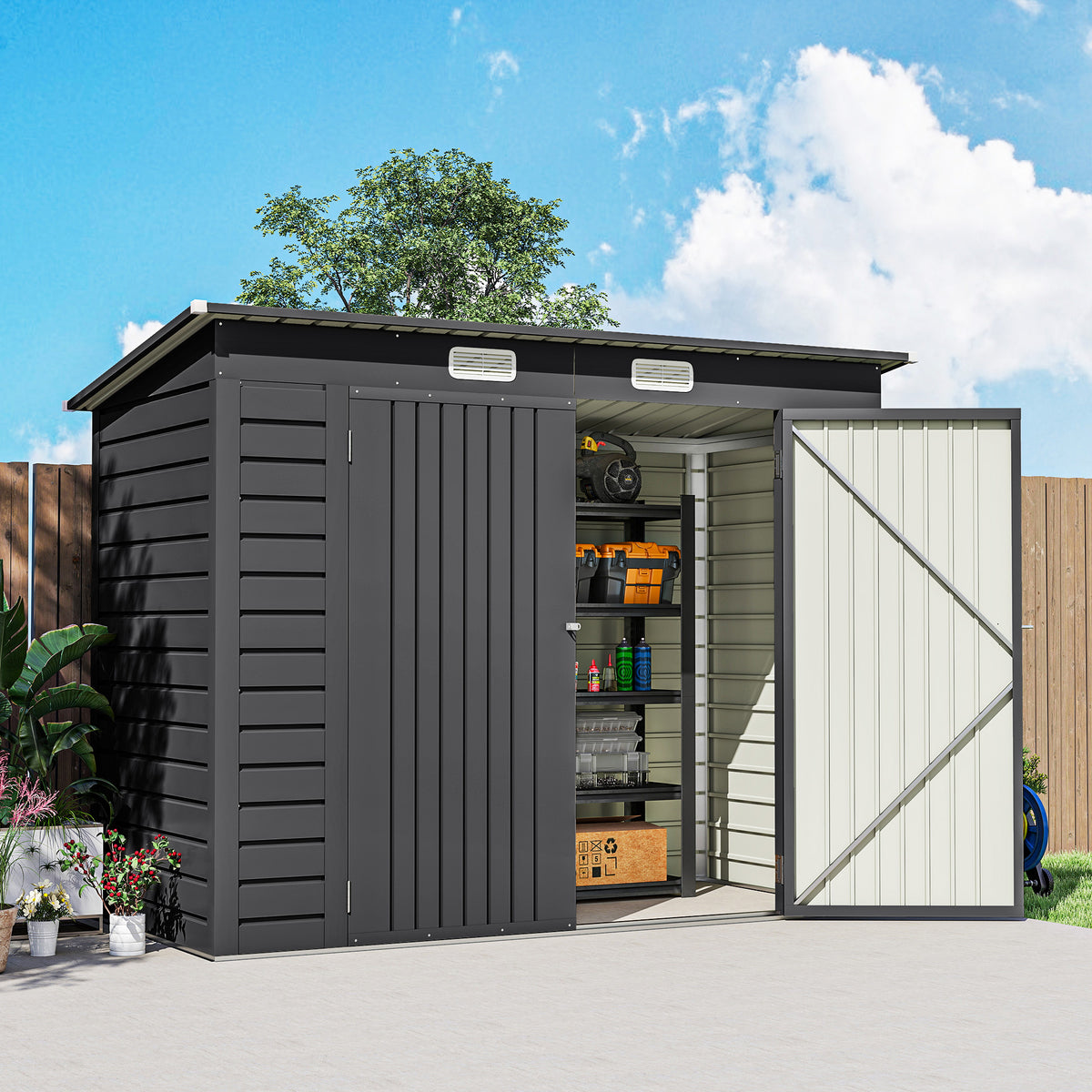 Outsunny 3.7 x 7.9ft Galvanised Steel Shed with Latched Door and Padlock Garden Storage Shed - Grey