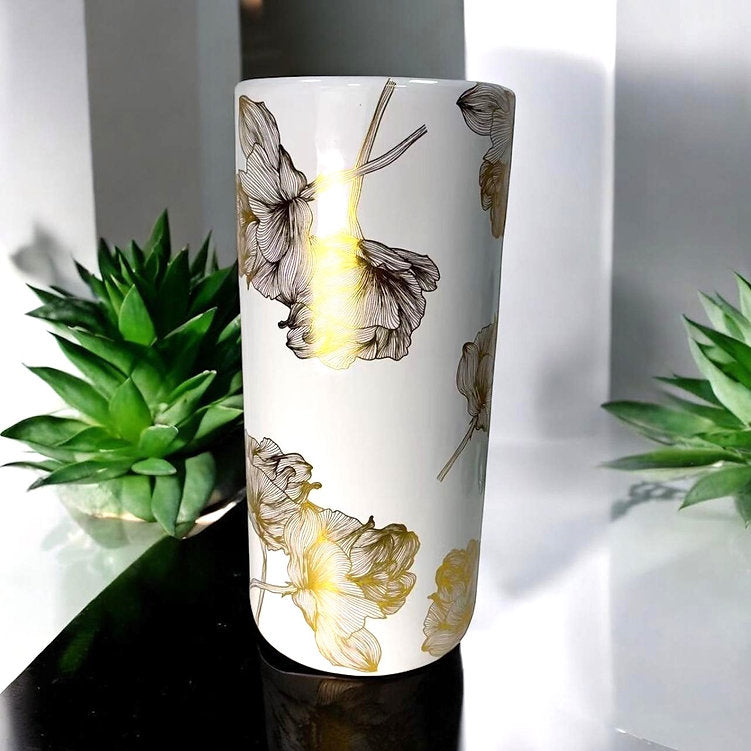 Classic Ceramic Round 18” Tall Umbrella Stand – Multi-Functional Holder or Decorative Vase, with Durable Glazed Finish for Home, Office, or Entryway (Floral Round Design)
