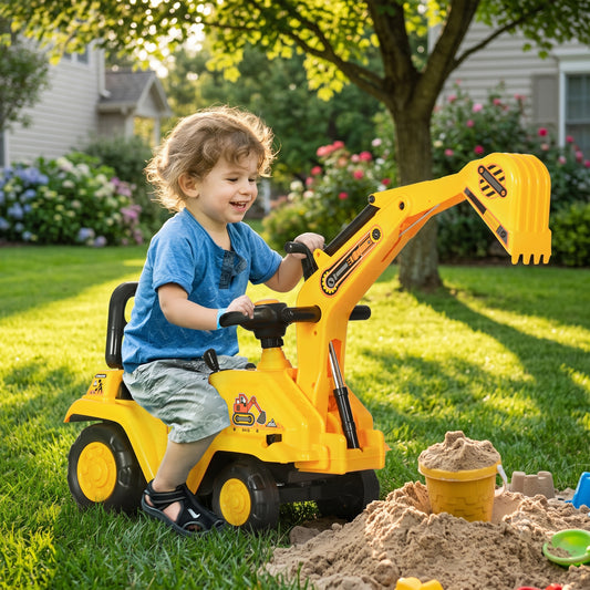 HOMCOM 2 in 1 Kids Ride On Tractor Pull Cart with Bucket, Under Seat Storage, Horn, High Backrest, for 1.5-4 Years Old, Yellow