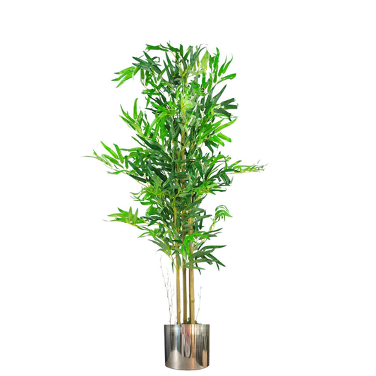 120cm 4ft Natural Look Artificial Bamboo Plants Trees with Silver Metal Planter