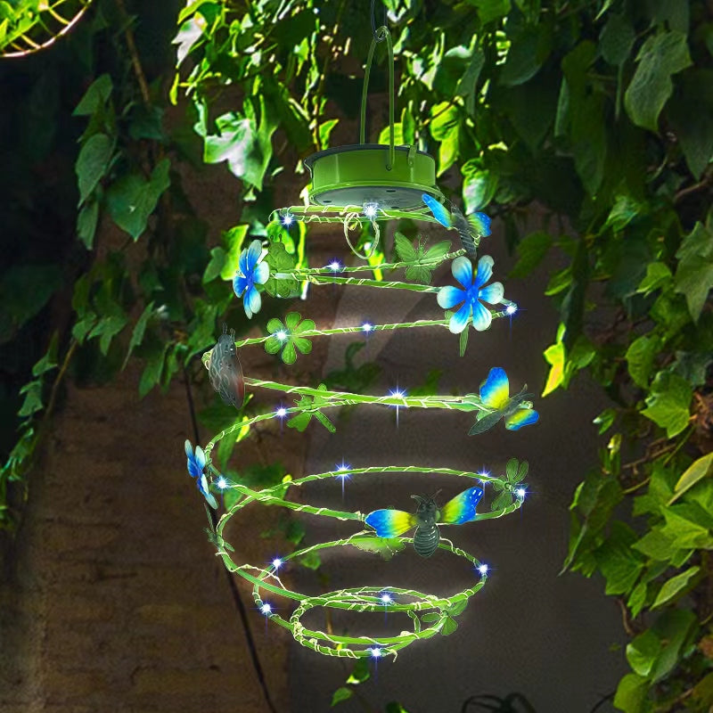 Hanging Solar Spiral Light with Butterflies