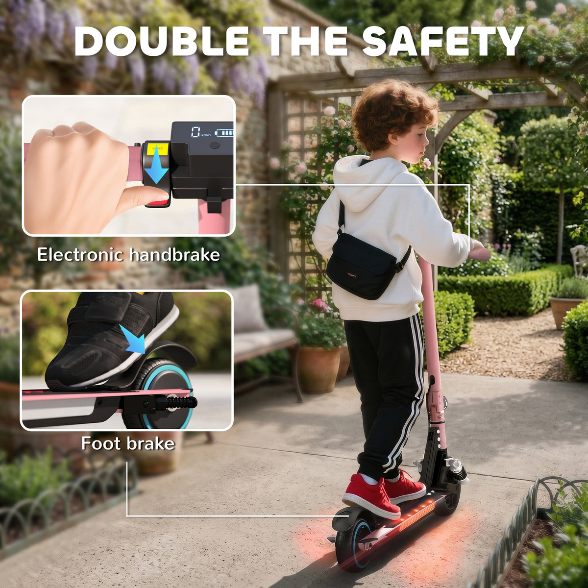 SPORTNOW Folding Electric Scooter for Kids, with Dual Brakes, Front Suspension, LED Colourful Lights, Pink