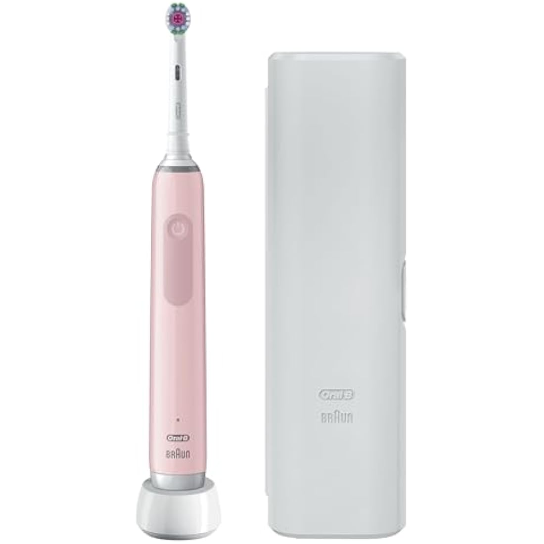 Oral-B Pro 3 Electric Toothbrush For Adults, 1 3D White Toothbrush Head & Travel Case, 3 Modes with Teeth Whitening, 2 Pin UK Plug, 3500, Pink.
