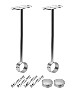MACHSWON 25mm Dia,300mm Height,Wardrobe Pipe Bracket,Shower Curtain Rod Lever Support Holder Pipe Flange Socket,2PCS