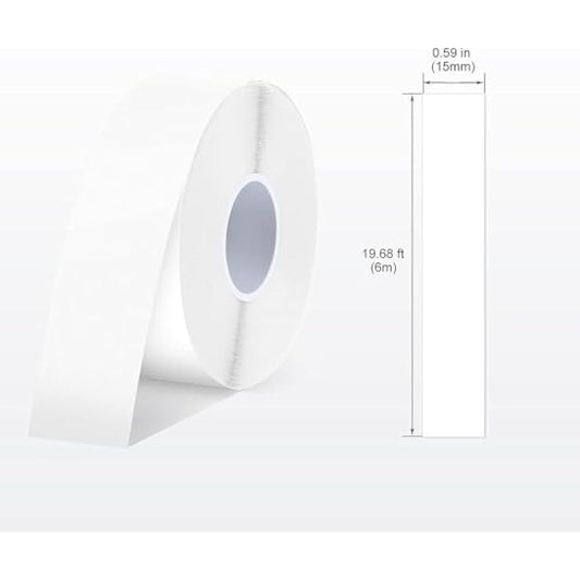 SUPVAN E10 & E11 & E16 Label Maker Tape, 4 Rolls 15mm × 6m Genuine Continuous Laminated Thermal Label Tape Refill, Waterproof Oilproof Child-Safe Durable Auto Detect Labels, Black on White