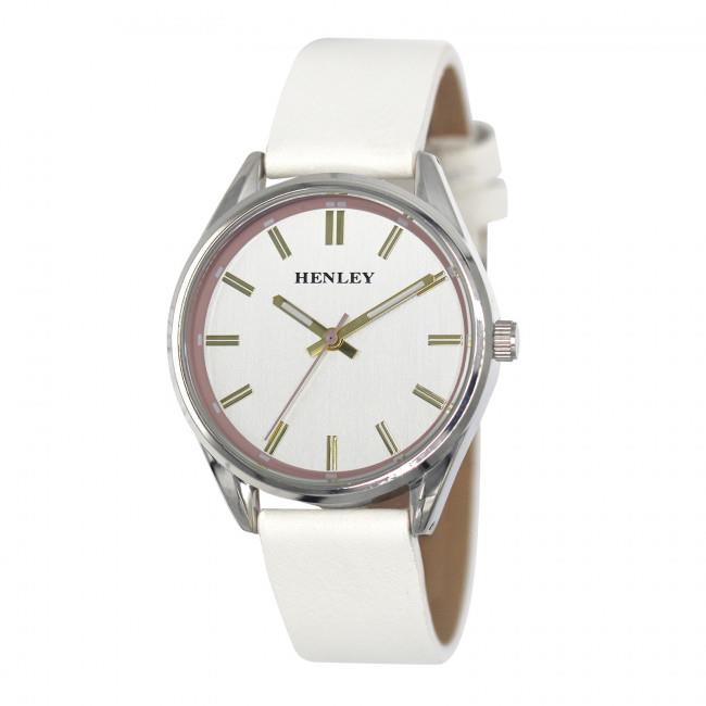 Henley Ladies Colourful Round silver tone case White Faux Leather Strap Watch H06185.4