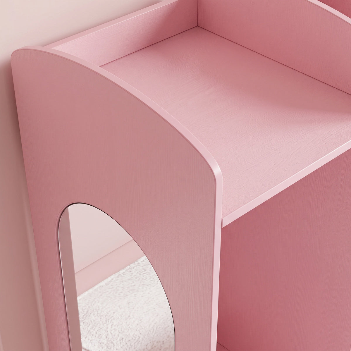AIYAPLAY Kids Dressing Table, 3-in-1 Kids Vanity Set with Stool, 2-Colour Lights Mirror, Clothes Rack for Ages 3-8, Pink