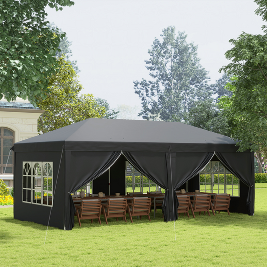 3 x 6m Pop Up Gazebo Height Adjustable Party Tent w/ Storage Bag Black