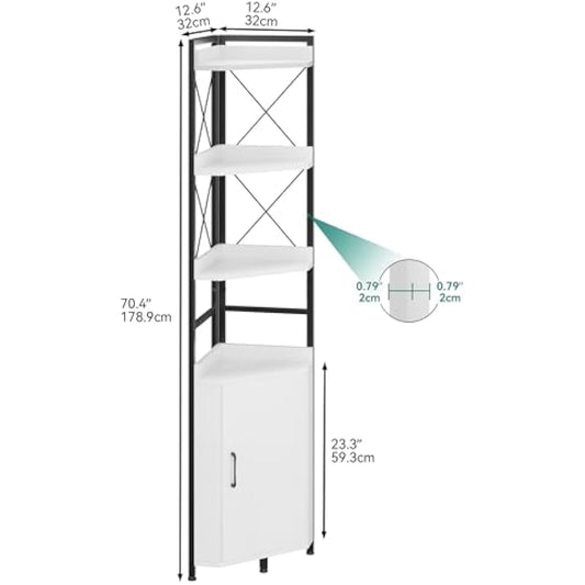 YITAHOME Corner Shelf 4 Tiers, Industrial Bookshelf with Cabinet Floorstanding Bookcase Wooden Storage Rack Shelving Units for Living Room, Home Office, Hallway, White Book shelves