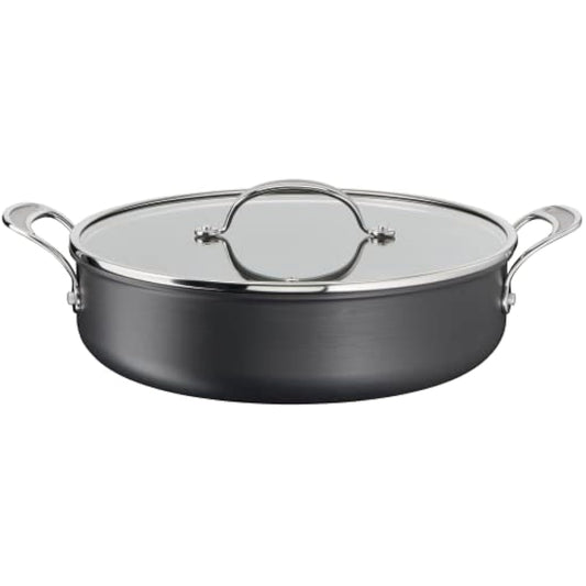 Tefal Jamie Oliver Cook's Classics Hard Anodized Shallow Pot, 30 cm, 5.4L, Non-Stick Coating, Heat Indicator, Riveted Handle, Oven-Safe Kitchen Pan, All hobs Compatible Including Induction, H9129943