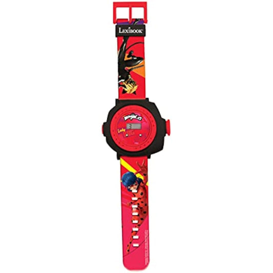 LEXIBOOK Miraculous Ladybug Cat Noir, Adjustable Projection Watch Digital Screen with 20 Images, Red/Black, DMW050MI