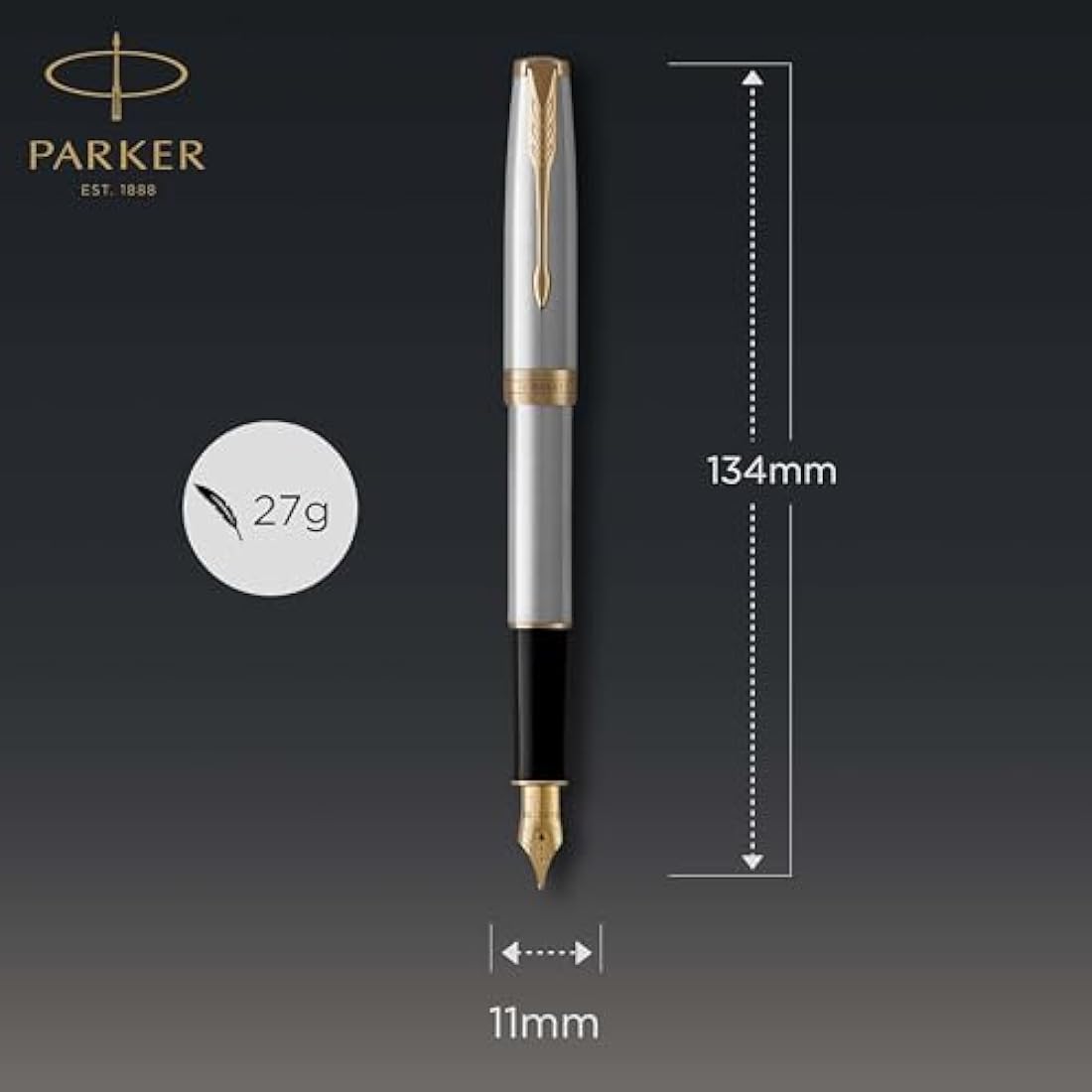 Parker Sonnet Fountain Pen | Stainless Steel with Gold Trim | Fine Nib | Gift Box