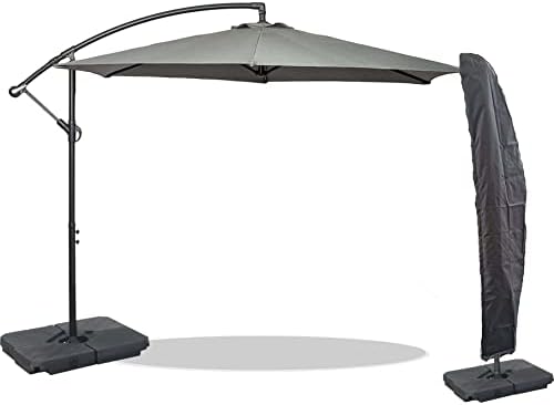 GardenCo 3m Cantilever Banana Parasol INCLUDES BASES & COVER - Hanging Parasol with Crank Handle - Outdoor Garden and Patio Sun Shade (Grey)
