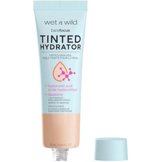 Wet n Wild, Bare Focus Tinted Hydrator, Tinted Moisturiser with Hyaluronic Acid, Lightweight Formula with Semi-Matte Finish for Oily Skin, Light to Medium Coverage, Light