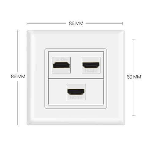 TNP HDMI Wall Plate (3 Port, White) HDMI Faceplate Socket Insert Jack Outlet Panel Mount Support 4K 60Hz HDR ARC/eARC Full HD 3D Ethernet High Speed Cable Extension Coupler f/Projector & Home Theater