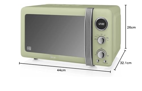 Swan SM22030LGN Retro LED Digital Microwave with Glass Turntable, 5 Power levels & Defrost Setting, 20L, 800W, Green