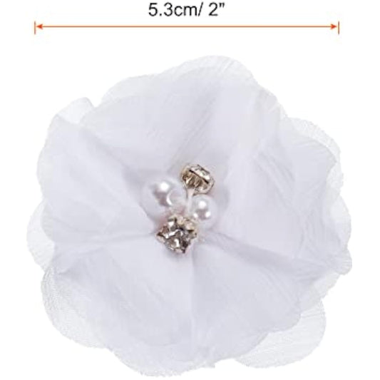 sourcing map Artificial Rhinestone Chiffon Flower Heads, White Faux Flowers 2 Inch for DIY Craft Wedding and Party Decoration Pack of 20