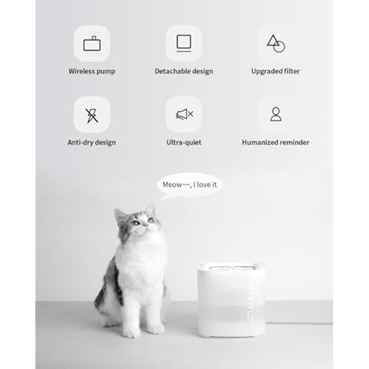 PETKIT Cat Water Fountain for Drinking, EVERSWEET SOLO SE, 1.85L Ultra Quiet Cat Fountain, Activated Carbon Filter, Upgraded Pump with Dry-Run Protection, Smart LED Light, Separate Base