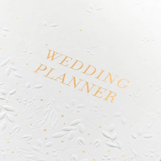 Busy B Wedding Planner - Beautiful white & gold spiral-bound wedding organiser with 6 tabbed sections and storage pockets. Perfect engagement gift.
