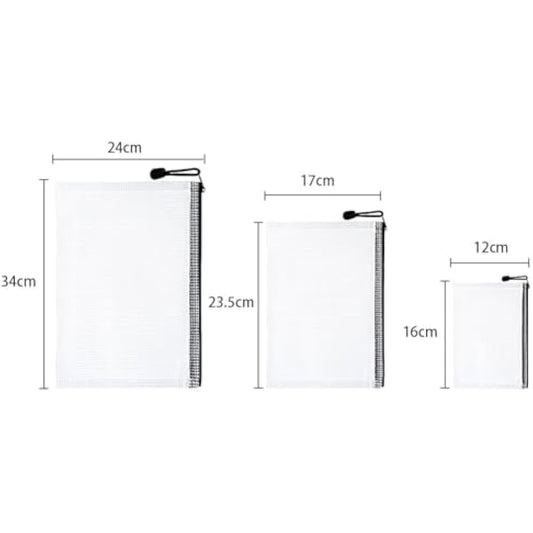 Vicloon Plastic Wallets, 15Pcs A4 A5 A6 Zip Lock Bags, Mesh Document Wallet Document Folders Plastic Pockets Zipper File Wallet for School Office Homework Travel Storage Bags (Color Zipper)