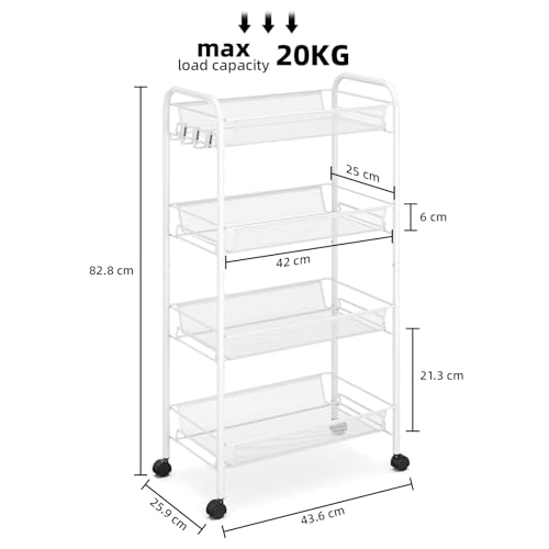 APEXCHASER 4-Tier Rolling Cart,Easy Assemble Mobile Storage Trolley On Wheels,Slide Out Utility Cart Shelving Units Kitchen Bathroom Laundry