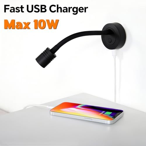 Obeaming 12V Dimmable Reading Light Campervan Boat Bedside Reading Lamp, Gooseneck LED Spotlight for Camper Van Caravan Truck Motorhome Caravan, Equipped USB Charger & Press Dimmer Switch