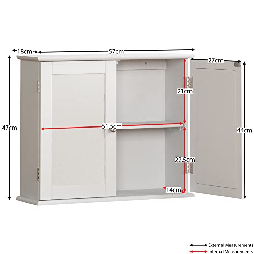 Bath Vida Priano Double Door Mirrored Bathroom Cabinet Storage Cupboard Wall Mounted, White