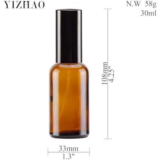 Yizhao 30ml Amber Glass Spray Bottle, Empty fine mist spray Bottles with Metal Cap for Cleaning,Aromatherapy, Essential oil Diffuser,Massage,Hair,Pet – 6 Pcs