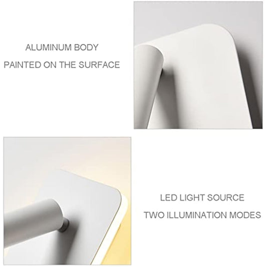 uksunvi LED Wall Mounted Lamp,Bedside Reading Wall Light,12W LED Wall Lamp, Adjustable Spotlight (3W +9W 3000K Warm Light) (White Rectangle)