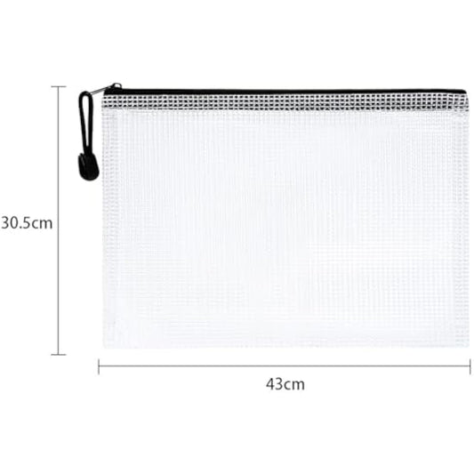 Vicloon Plastic Wallets, 5Pcs A3 Zip Lock Bags, Mesh Document Wallet Document Folders Plastic Pockets Zipper File Wallet for School Office Homework Travel Storage Bags (Color Zipper)