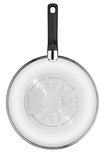 Tefal Comfort Max 28cm Stainless Steel Wok Pan Durable Non-Stick Pan with Thermo-Spot Heat Indicator, Induction Compatible Base, Comfortable Grip