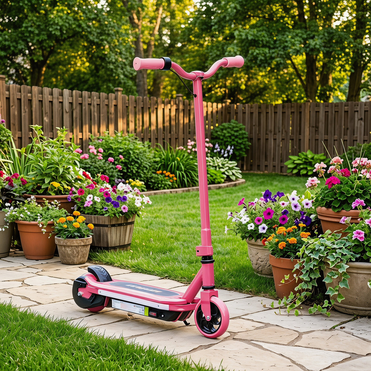 AIYAPLAY Electric Scooter for Kids 6-14 Years, with Colourful Lights, Pink