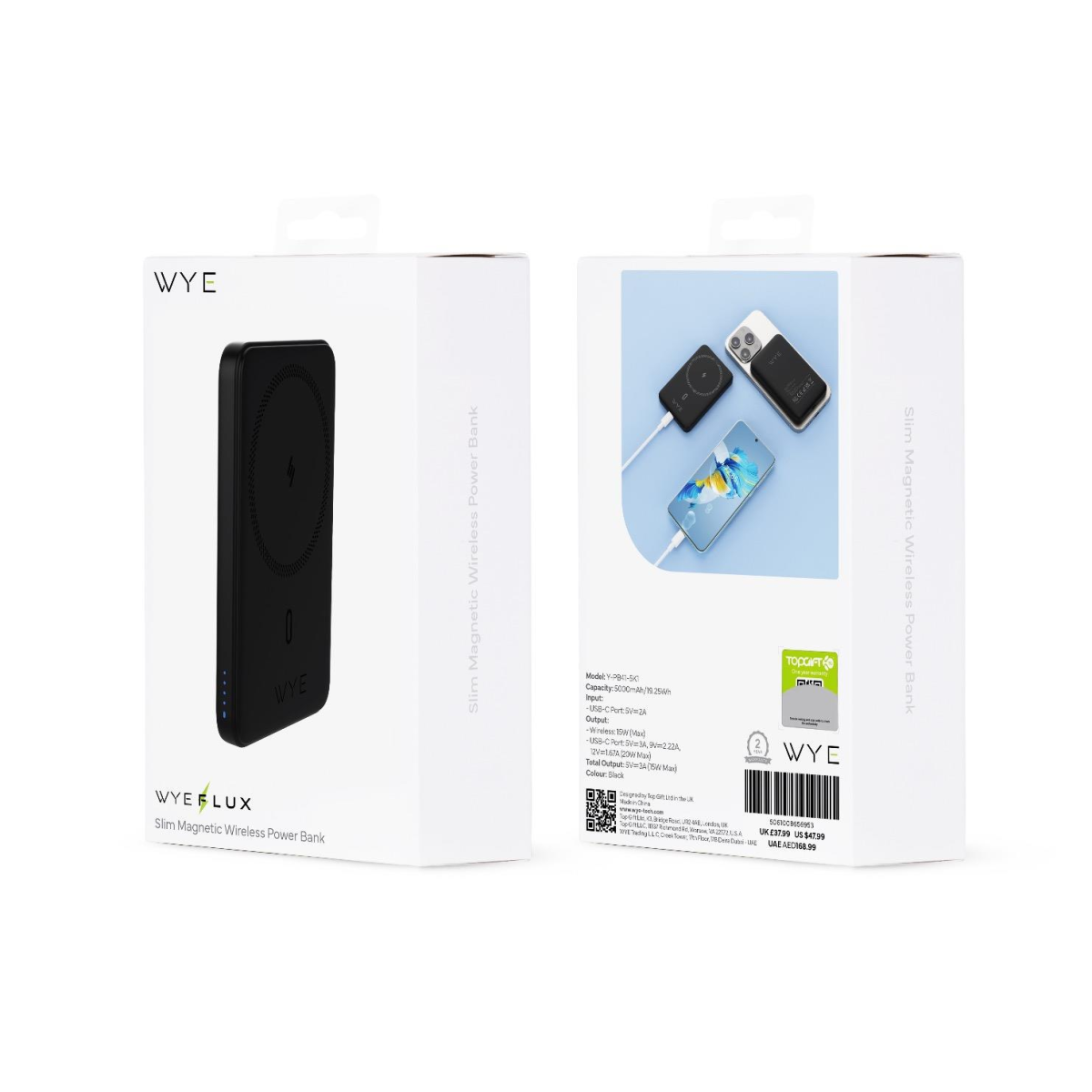 Wyeflux Slim Magnetic 5K Portable Power Bank - Black