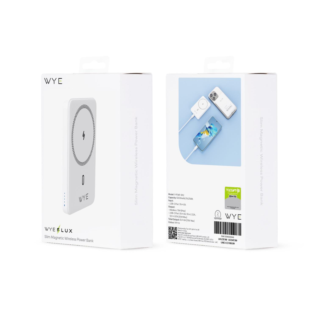 Wyeflux Slim Magnetic 5K Portable Power Bank - White