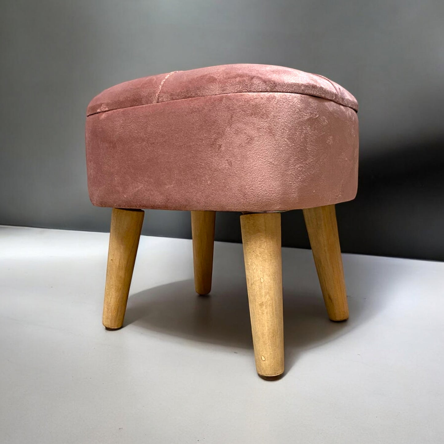 AcaciaHome Stylish & Durable Living Velvet Ottoman Footstool with Lift-Up Storage, Round Design, Traditional Pattern, Comfortable Medium Firmness for Living Room, Office or Lounge (Pink, Round)