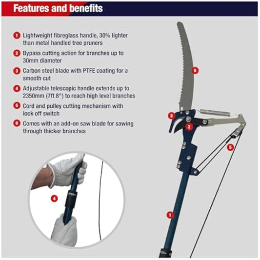 Spear & Jackson 4935TP Razorsharp Lightweight Telescopic Tree Pruner, Black