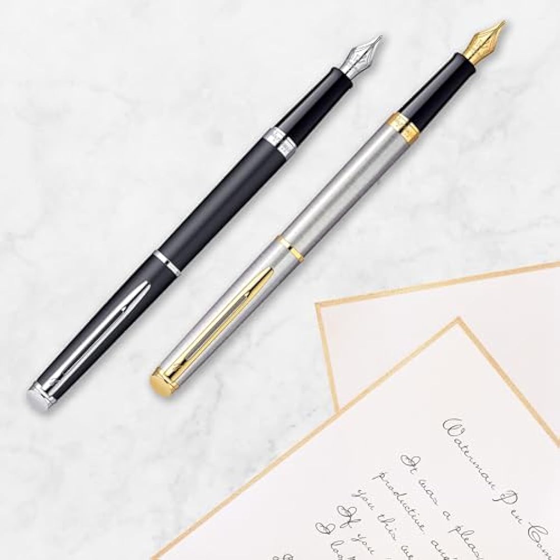 Waterman Hémisphère Fountain Pen | Gloss Black with Chrome Trim | Medium Nib | Blue Ink | Gift Box