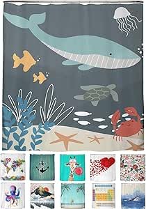 arteneur Anti-Mould Shower Curtain 180 x 200 cm Water World Dark Grey
