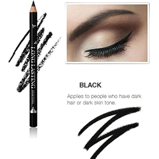 Go Ho 12 PCS Black Eyebrow Eyeliner Pencil Set, Waterproof Eyebrow Pencil,Long-lasting Sweat-proof Eyeliner Makeup Brow Tint Pen(Black)