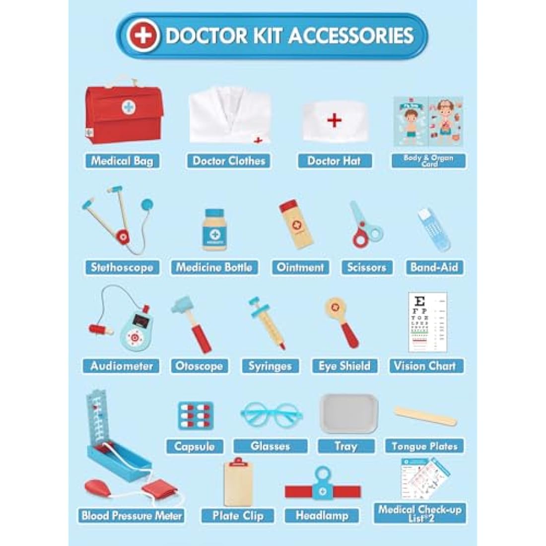 Lehoo Castle Doctors Set for Kids, Toys for 3 Year Old Boys, Wooden Kids Doctors Kit with Doctor Costume, 3 Year Old Boy Toys(Blue)