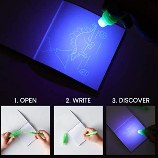 BONNYCO Invisible Ink Pen and Notebook, Pack 8 Dinos Party Bags Filler & Pinata Toys | Dinos Birthday Decorations | Stocking Fillers for Kids Birthday | School Prizes & Gifts for Children