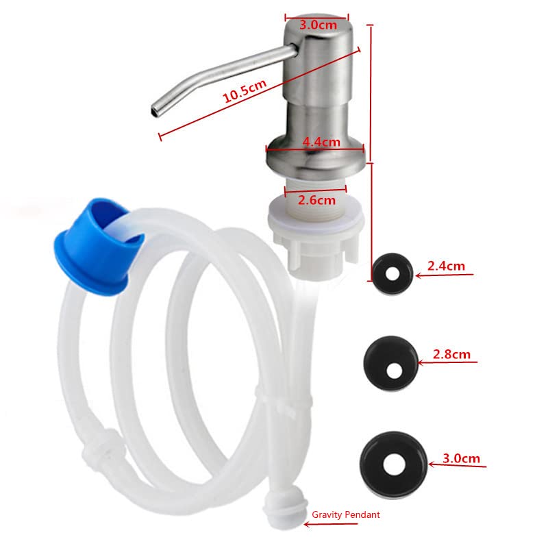WANGCL Kitchen Sink Soap Dispenser Stainless Steel Lotion Dispenser With 120cm Silicone Hose And 3pcs Compatible Bottle Caps For Home Kitchen