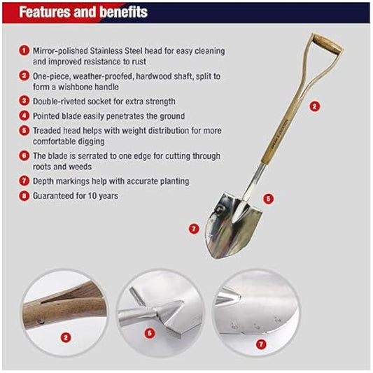 Spear & Jackson 4650PS Traditional Stainless Planting Spade, Brown
