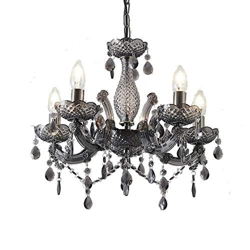T&S 5 Light Chandelier,5 Lamp Pendant ,Chrome,Smoked.Acrylic Bedroom Living Room Ceiling Light (Chrome) (Smoked)