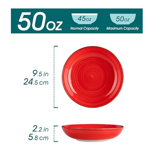 Vancasso Bonita Large Pasta Bowls Set of 6, 50 oz Ceramic Salad & Soup Bowls, Microwave & Dishwasher Safe, Warm Color