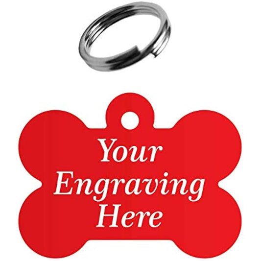 Quality Engraved Personalised Engraved Bone Shaped Dog Tag, Pet ID Tags for Collar (Red)