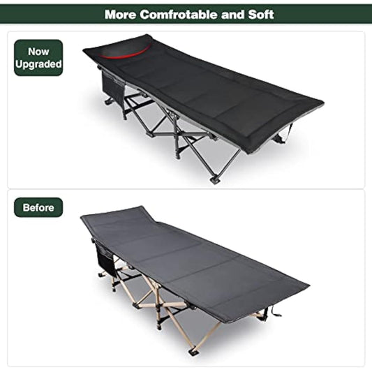 REDCAMP XXL Oversized Camp Bed for adults 500lbs with Cushion and Pillow,29.5" Extra Wide Heavy Duty Sturdy Folding Camping Bed Portable, Stronge Thicker Tubes Sleeping Cot Outdoor Travel Office